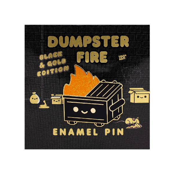 DUMPSTER FIRE BLACK AND GOLD 1.2IN ENAMEL PIN